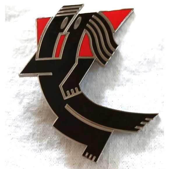 Vtg Jerry Leibowitz Acme Studios Brooch Lovers Enamel Black & Red - Picture 2 of 6